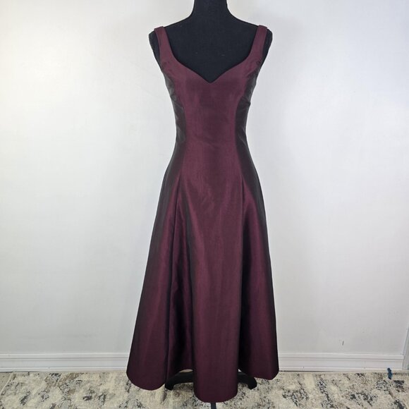 ABS Evening Allen Schwartz Dress Womens 2 Burgundy A-Line Tulle Formal Gown - Picture 2 of 12